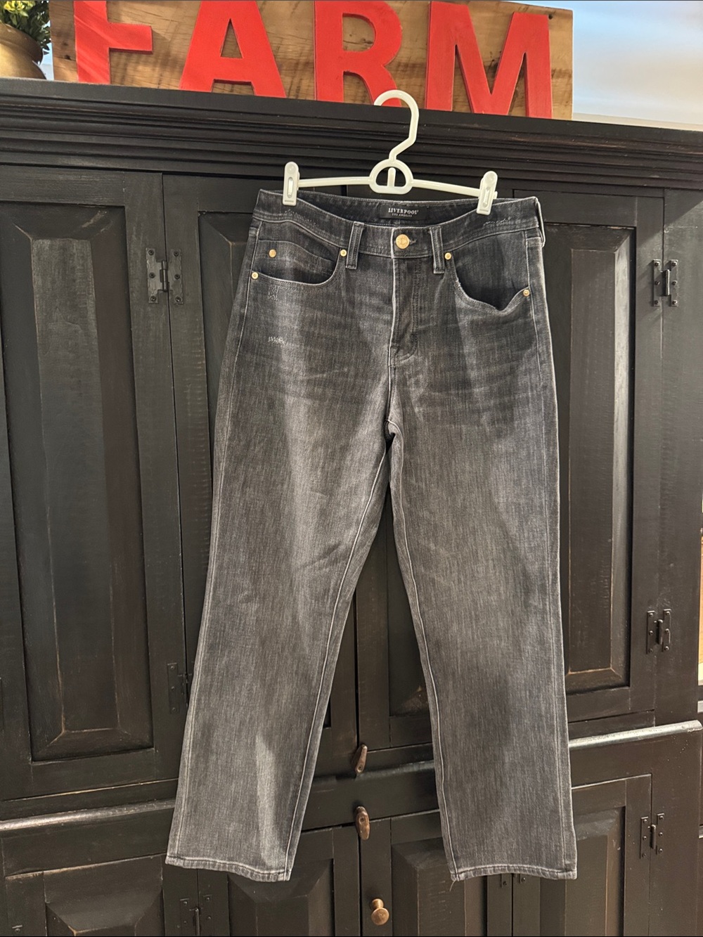 Liverpool Women's Straight Jeans in Black Washed Denim
